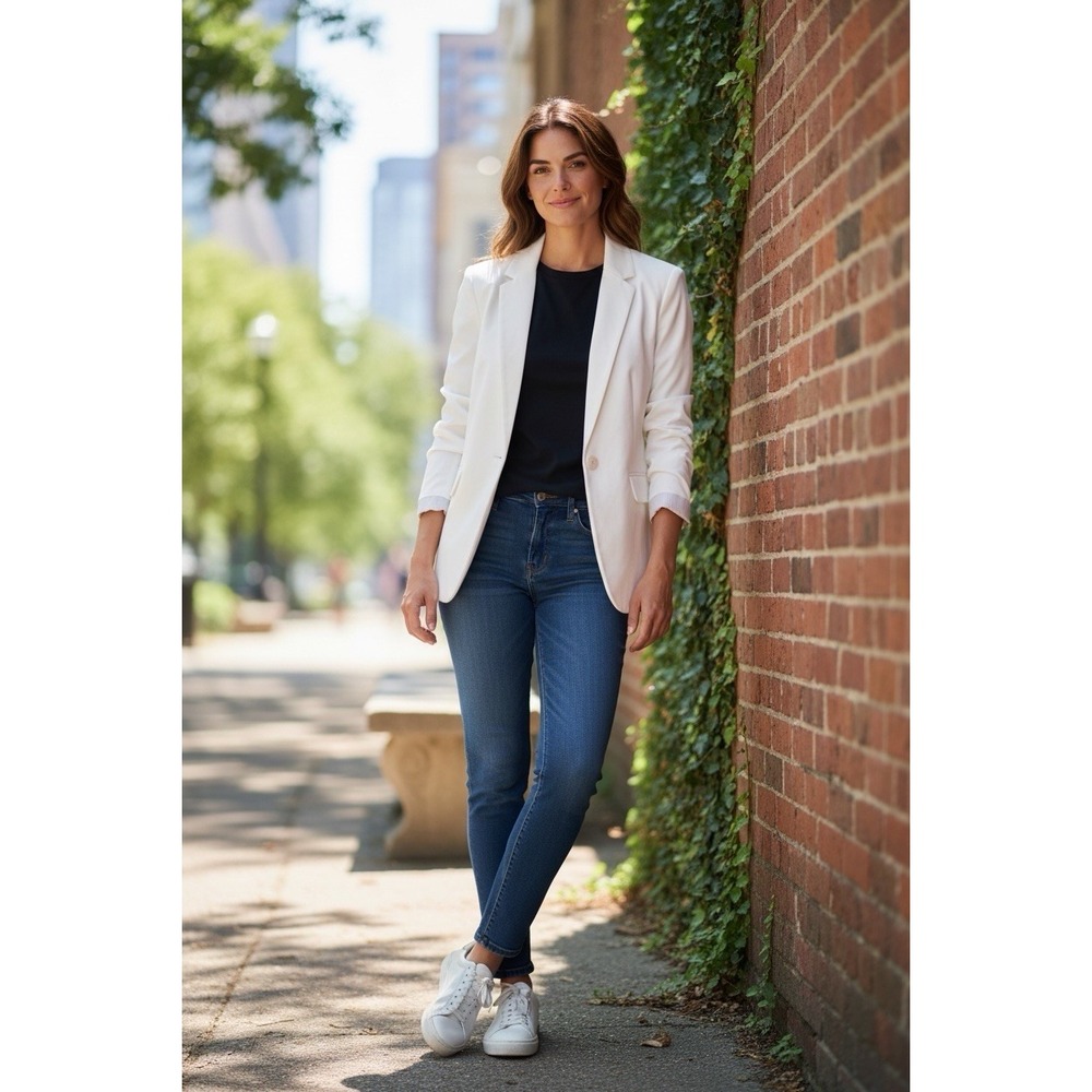 Bariloche Women's Blazer Jacket White Size 10-12 Quiet Luxury Made in Spain